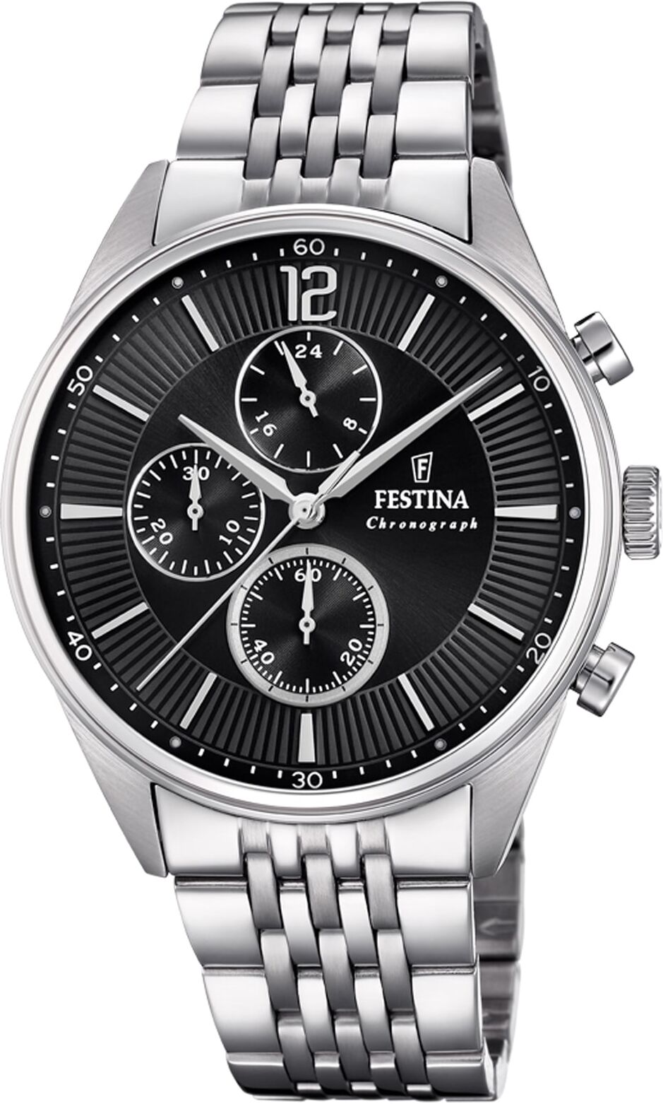 Chronograph FESTINA "Timeless Chronograph", silber (silberfarben, schwarz, schwarz), Armbanduhren, Herren, silberfarben, Chronograph, Armbanduhr, Quarzuhr, Herrenuhr, Stoppfunktion, Edelstahlarmband