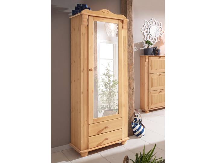 Garderobenschrank GOODPRODUCT Adele , beige (gelaugt, geölt), Schränke, Garderobenschrank, mit Spiegel, Breite 63 cm, mit 2 Schubladen, aus massiver Kiefer, FSC