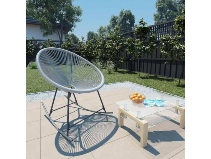 YUTAASU Poly Rattan Schaukelstuhl Grau Mondstuhl Wetterfest, Pflegeleicht, Pulverbeschichteter Stahlrahmen, Garten, Balkon, 110 kg Belastbar