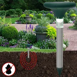 Profi Solar Maulwurfschreck mit eleganter Beleuchtung - Effektive & giftfreie 400Hz Abwehr Plus Gartenbeleuchtung