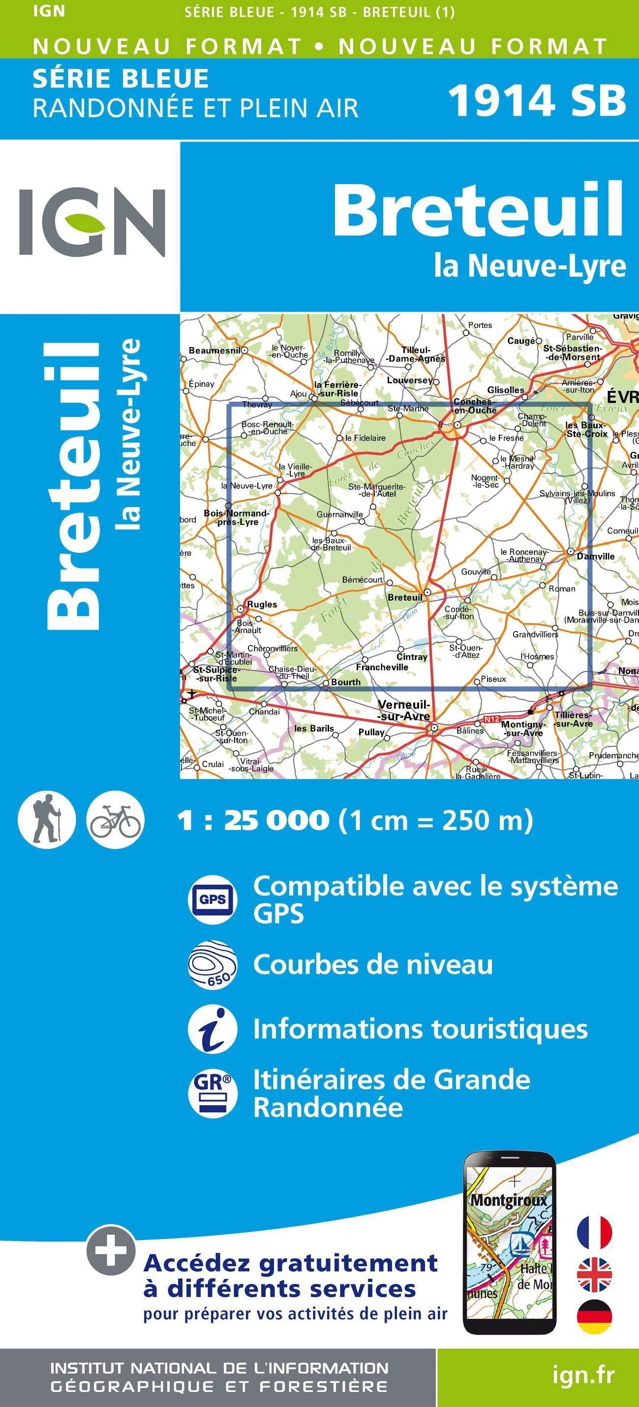 Carte de randonnée IGN Série Bleue n° 1914 - Breteuil, La Neuve-Lyre
