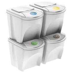 WellHome - Set mit 4 cremefarbenen Kunststoff-Mülleimern 4x25L