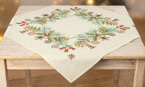 Stickmitteldecke "Weihnachtsgirlande"