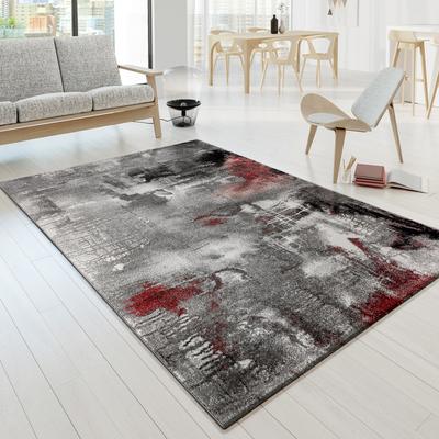 Paco Home Artful Designer Rug in Mottled Grey Red Cream