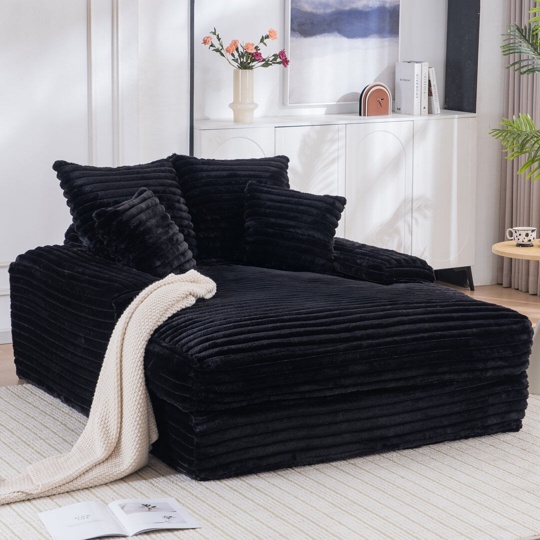 Brayden Studio Upholstered Chaise Lounge Black 63cm H X 137cm W X 175cm L