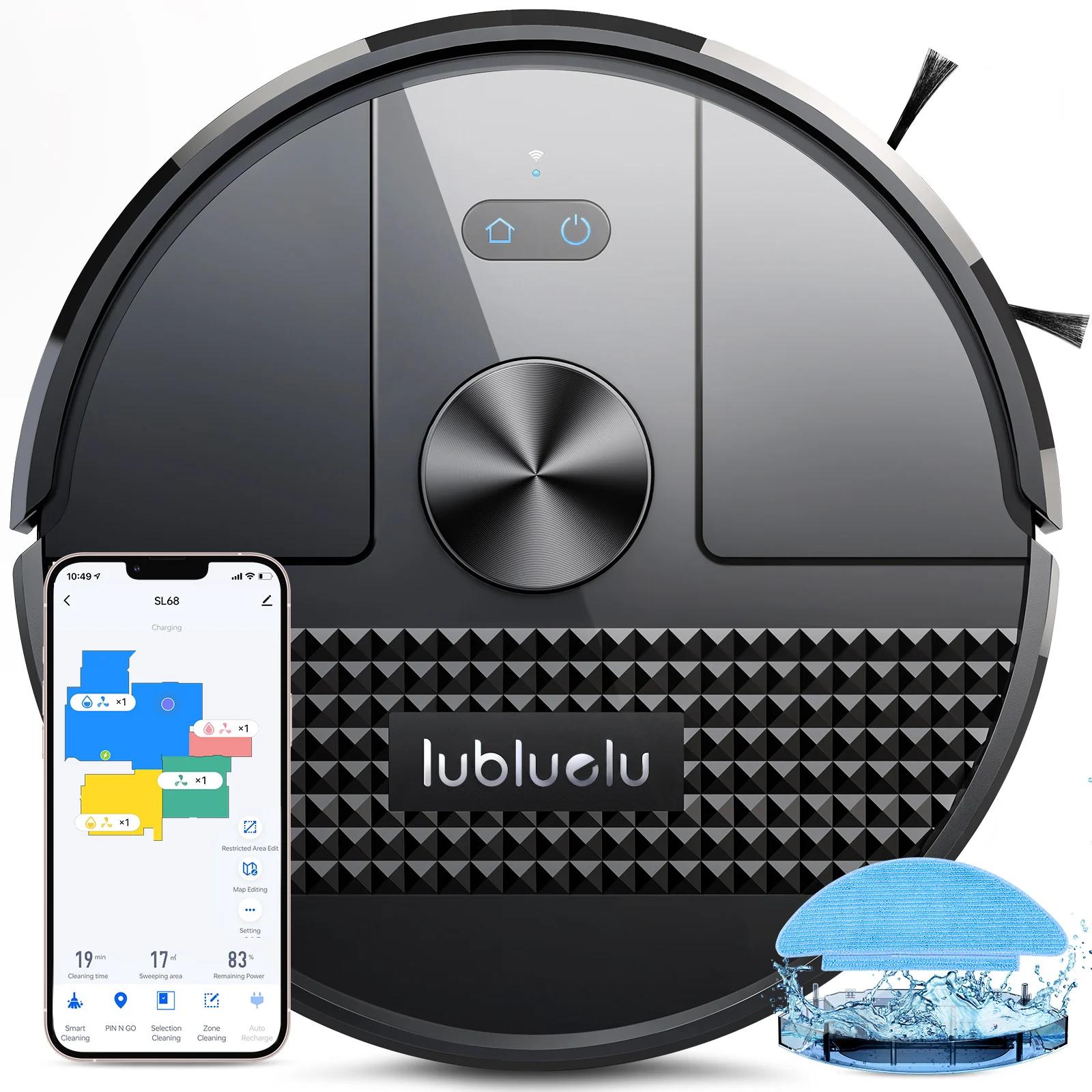 Saugroboter mit Wischfunktion - SL68 - LiDAR-Navigation - 6000 Pa Saugkraft - Bis zu 150 Min. Laufzeit - App- und Sprachsteuerung - HEPA-Filter - Schwarz