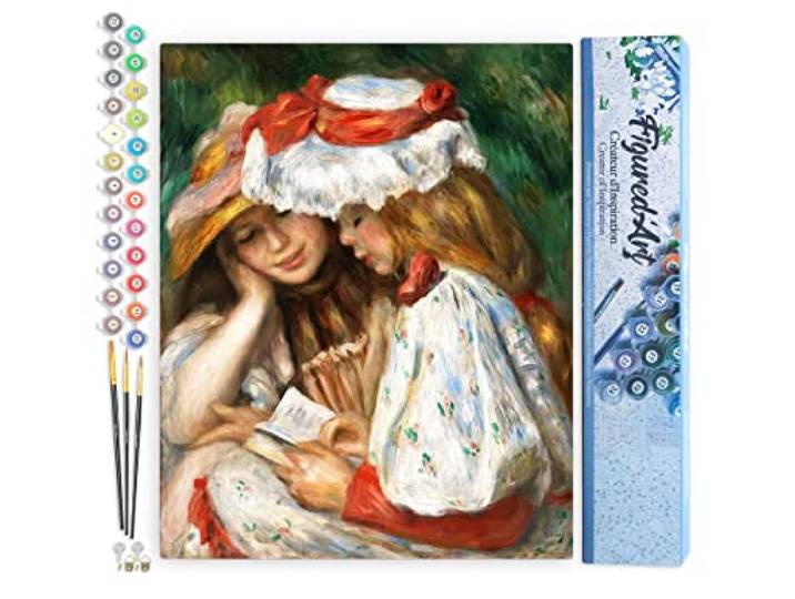 Figured'Art Schilderen op Nummer Volwassenen canvas Jonge Meisjes lezen - Renoir - Handwerk acrylverf Kit DIY Compleet - 40x50cm zonder frame