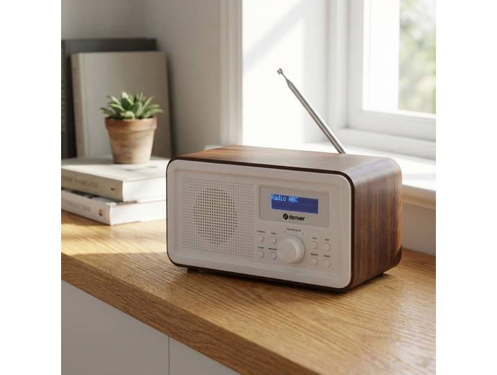 DAB+ & PLL FM-Radio, Wecker & Senderspeicher, dunkle Holzoptik