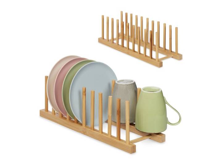 Relaxdays 2er Set Tellerständer Bambus