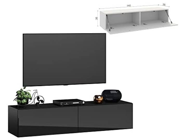 4housedesign® TV Board Lowboard Hängend Fernsehschrank tv Sideboard Wohnzimmer Lowboard Wohnzimmer fernsehregal tv Board Hängend tv Shrank tv 55 Zoll - TV Lowboard Schwarz 140cm