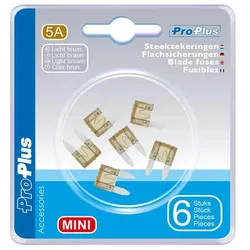 ProPlus 490363 Satz Flachsicherungen Mini 5A hellbraun 6 Stück im Blister KFZ-Sicherungen