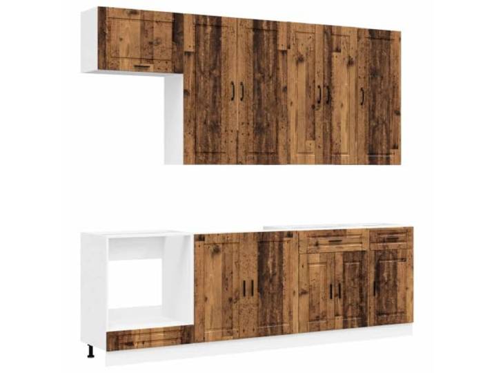 fsahslih Küchenzeile Porto 8-teilig Küchenblock Altholz Holzwerkstoff Flexibles 8-teiliges Möbel-Set für die moderne Kochnische mit geräumigen Unterschränken und anpassbaren Stellfüßen.
