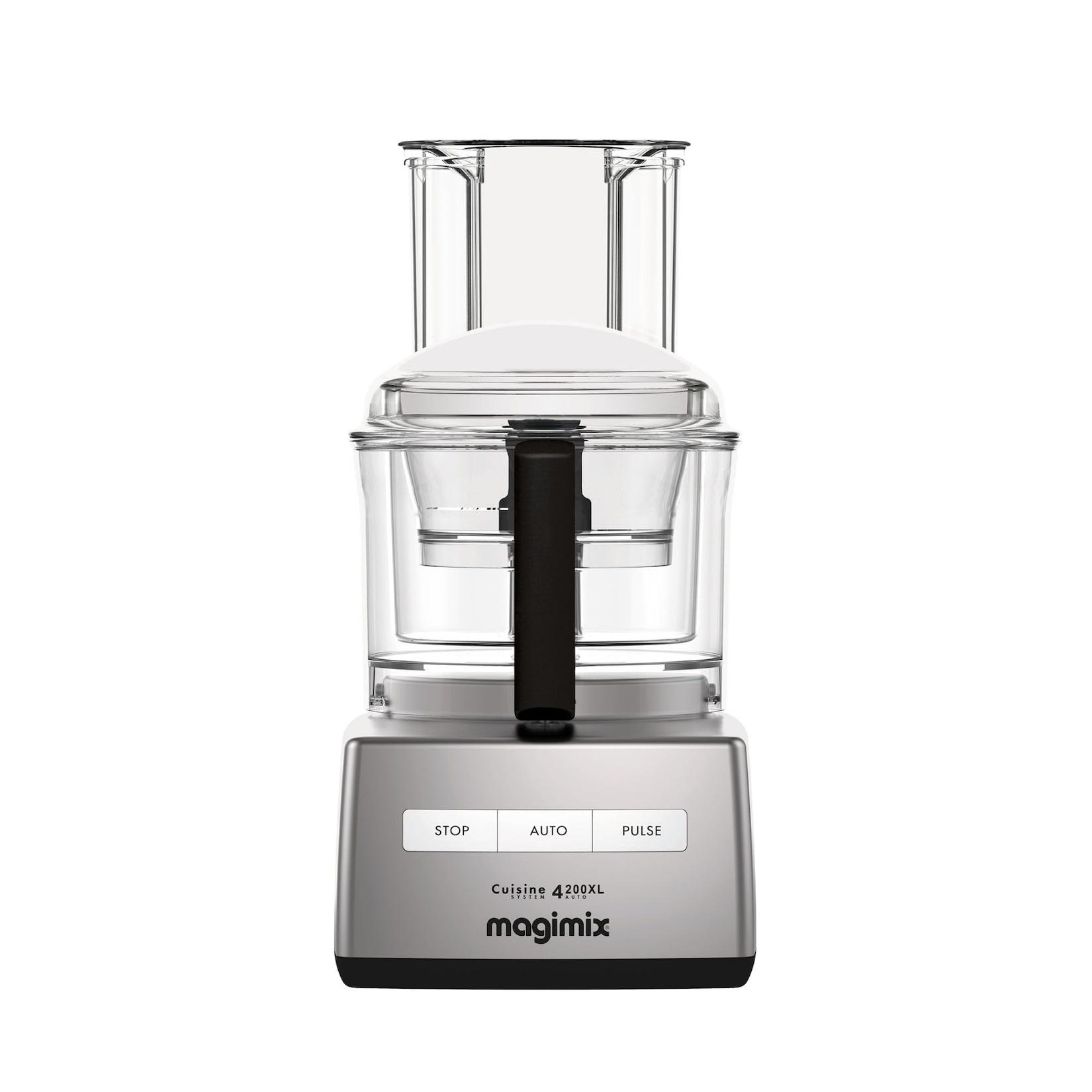 Magimix Cuisine System 4200 XL Küchenmaschine (950 Watt, 1 Geschwindigkeitsstufe plus Impulsfunktion, 3 Kunststoffschüsseln (1,2 l, 2,6 l, 3 l), Blender-Mix(Spritzschutz), 2 Edelstahlmesser, Teigkneter, Rührbesen, 2 Raspel- sowie 2 Schneide-Scheibe, Zubehö