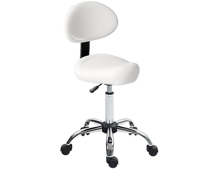 Homcom Tabouret Giroir avec Dossier et Roues Chaise Réglable pour Salons de Beauté Studio de Tatouage 50X50X83-98Cm Blanc