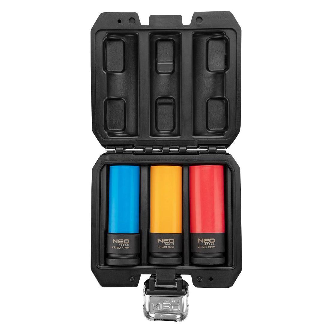 Neo Stecknüsse für Alufelgen (Steckschlüsseleinsätze für Alufelgen - 3er-Set (17 mm, 19 mm, 21 mm), Cr-M (17 mm, 19 mm, 21 mm) (12-350)