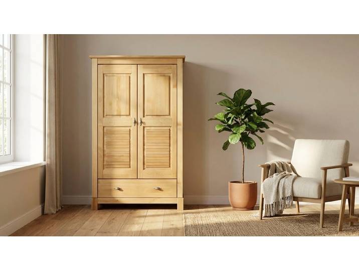 Wäscheschrank OTTO HOME Rauna , beige (natur geölt), B:96cm H:155cm T:38cm, Massivholz, Schränke, aus massiver Kiefer, FSC, 2-türig, 96cm breit