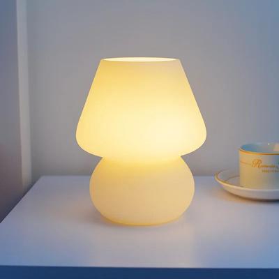 Inspired Living LumiGlow Striped Glass Mushroom Table Lamp Modern LED Bedside Desk Light frosted White us Adapter