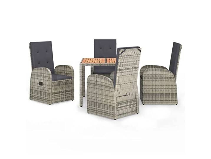 PUGYNBK Garten-Esszimmer-Set, 5-teilig, mit Kissen aus synthetischem Rattan, Grau
