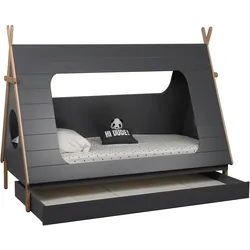 Hausbett ca. 90x200 cm Dunkelgrau/Naturfarben