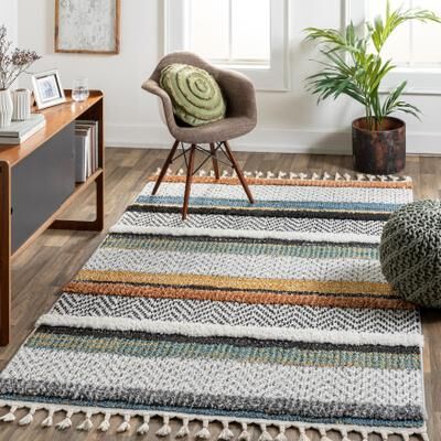 Livabliss Ipek Boho Stripe Plush Area Rug