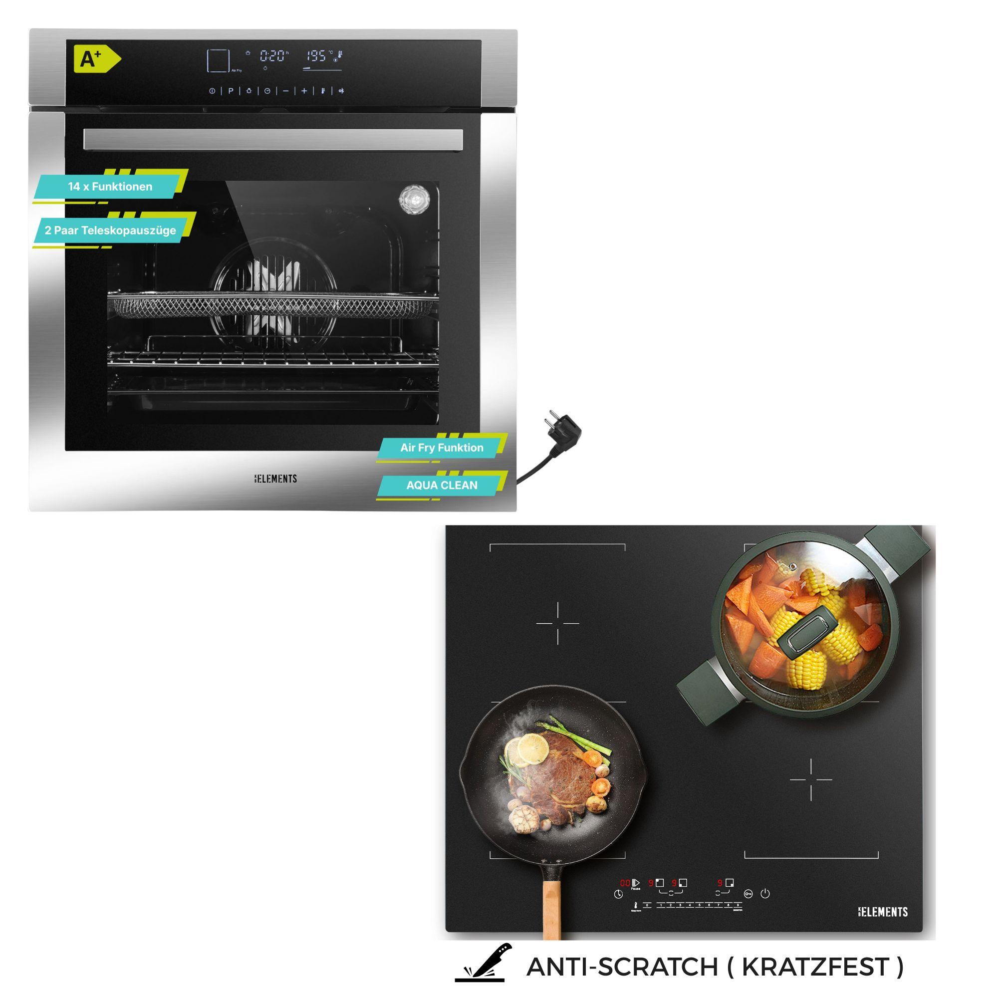 KB ELEMENTS Sparset, Einbauherd Set, Herdset, Kratzfestes Induktionskochfeld 60cm, Einbaubackofen 60cm, 15 x Funktionen, Air Fry, ELK75DV3/111AS