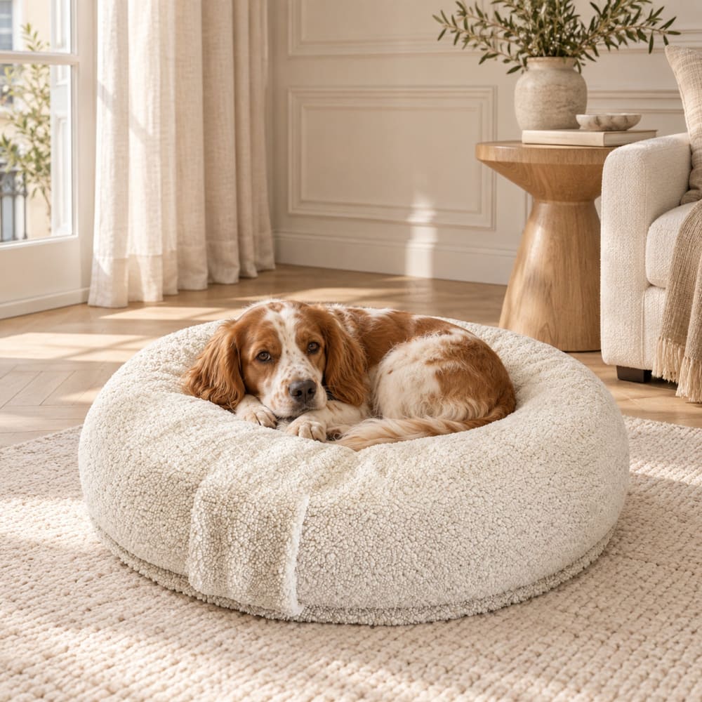 Purre Coussin donut pour chien ø120 cm tissu teddy vanille Beige 120x25x120cm