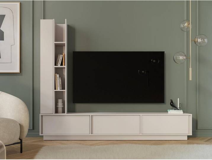 Compleo Wohnwand MARVI TV-Wohnwand mit Lowboard und Hochschrank, (Japandi Stil), Lowboard und Regal Hängend oder stehend