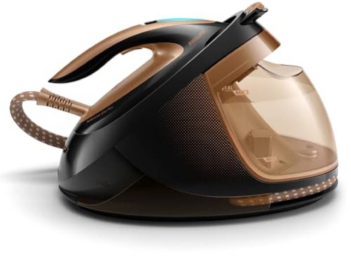PHILIPS Centrale Vapeur PerfectCare Elite Plus - Puissance 2700W\, Effet pressing 600g\, Pression 8 bars\, Technologie OptimalTEMP\, Eco\, Semelle T-IonicGlide\, Réservoir 1.8L\, Noir/Doré (GC9682/80)