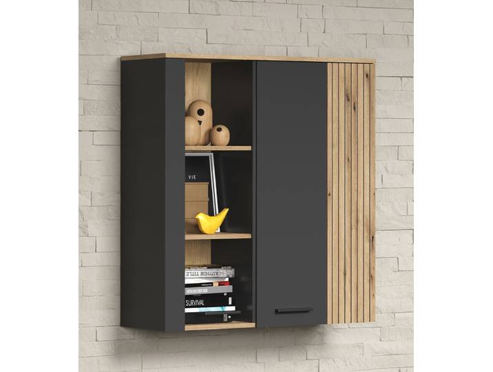 Vitrine Esteban , Anthrazit / Coast Evoke Oak ohne Beleuchtung