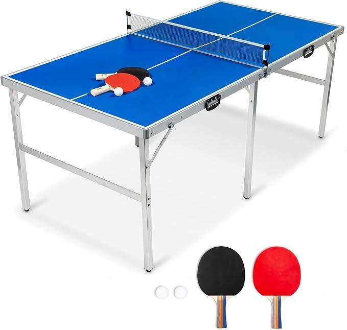 Faltbarer Tischtennistisch Indoor Ping Pong Tisch tragbarer Tischtennisplatte with Netz, Bälle, Schläger, blau 180 x90 x76 cm