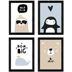 POSTER Set mit 4 Whale, Pinguin Dichtung und Eisbär Tieren A3 Rahmenlos