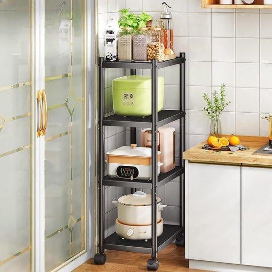 Multifunctionele metalen keukentrolley met vier niveaus - Zwart - Modern design