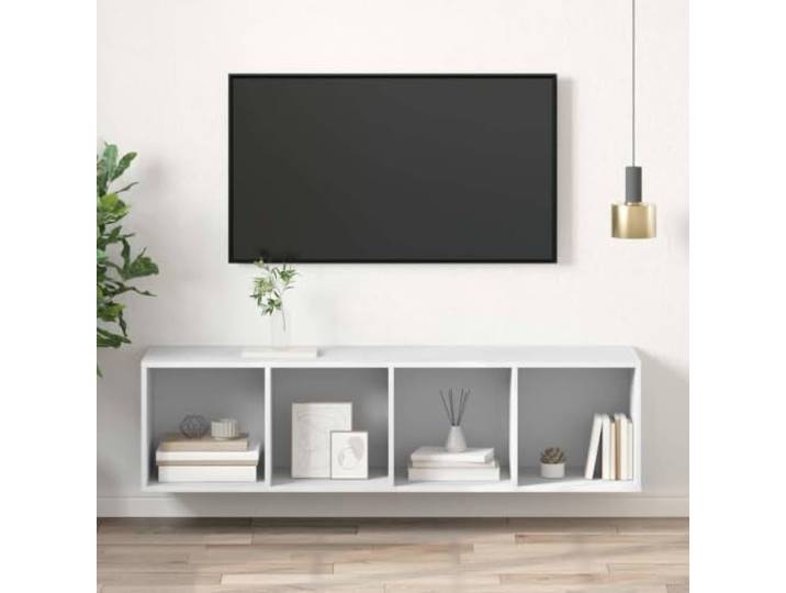 HEFZGDB TV Wandschrank Weiß 37x37x142,5 cm Holzwerkstoff mit 4 Fächern, Wandmontage Horizontal oder Vertikal, Stauraum Schrank für Wohnzimmer, Moderner HiFi Schrank