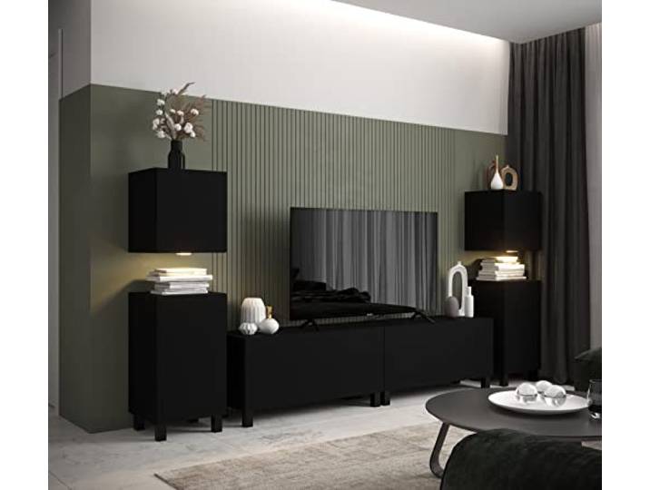 Furnitech Wohnwand Wohnzimmer Wohnzimmer Möbel mit LED Weiß Hängend Wohnwand Modern Wohnzimmer Schrankwand mit Regale und TV Schrank (AN106-21B-M2-1A)
