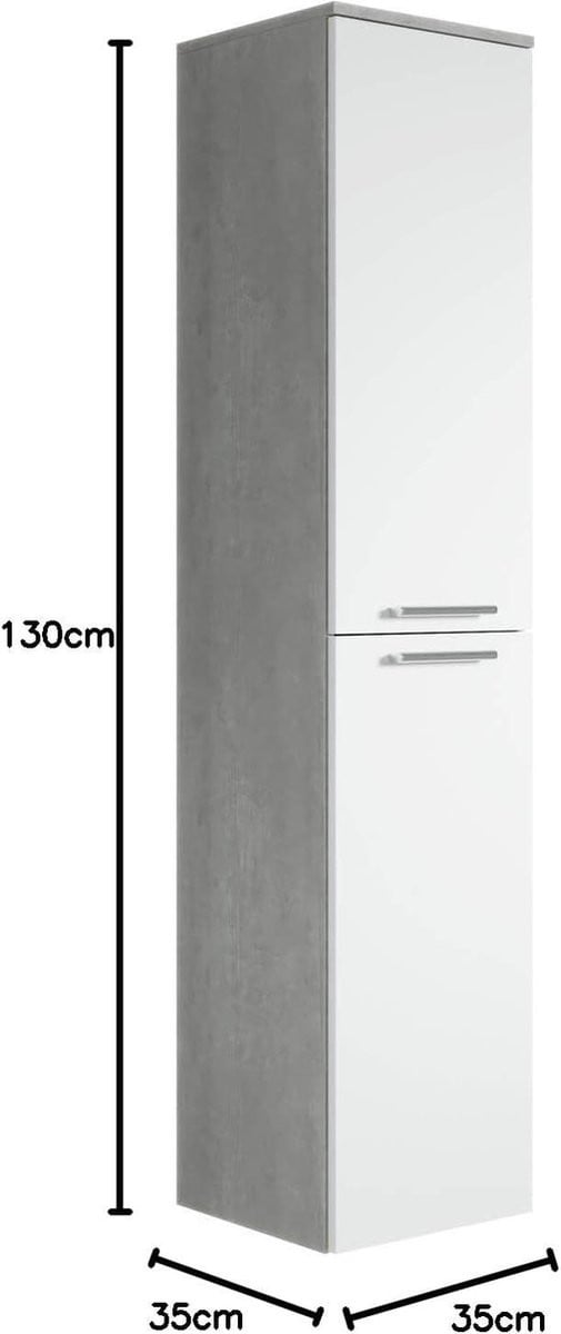 Moderne badkamerkast met houtlook en witte accenten, Hoogte: 130 cm