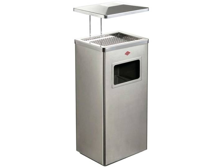Aschenbecher WESCO Standascher 19 L mit Dach , silber (edelstahl matt), B:25,4cm H:72,5cm T:30cm, Edelstahl, Mülleimer, Aschenbecher, mit Einsatz aus Edelstahl, Einwurfschlitz, Sieb und Dach, wetterfest