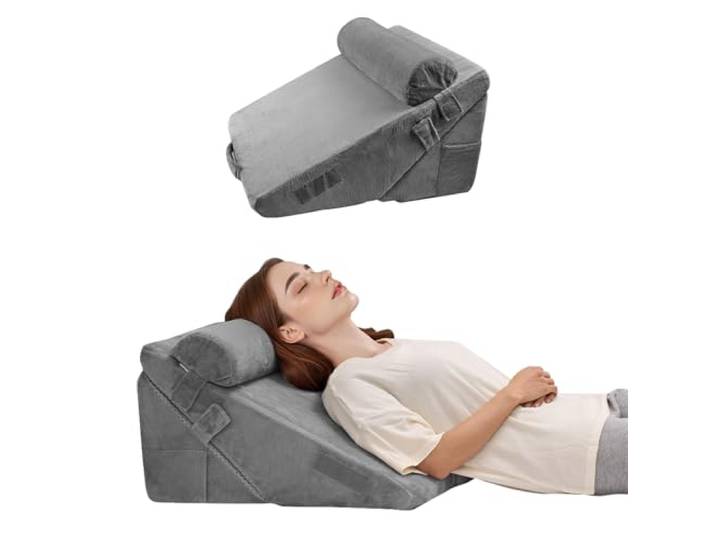 VEVOR Coussin Incliné Lit\, Oreiller Triangulaire Orthopédique Réglable\, Rembourrage Mousse\, Housse Lavable\, Coussin de Lecture Lit pour Soulagement Reflux Acide\, Maux de Dos\, Jambes\, Cou\, Gris Foncé