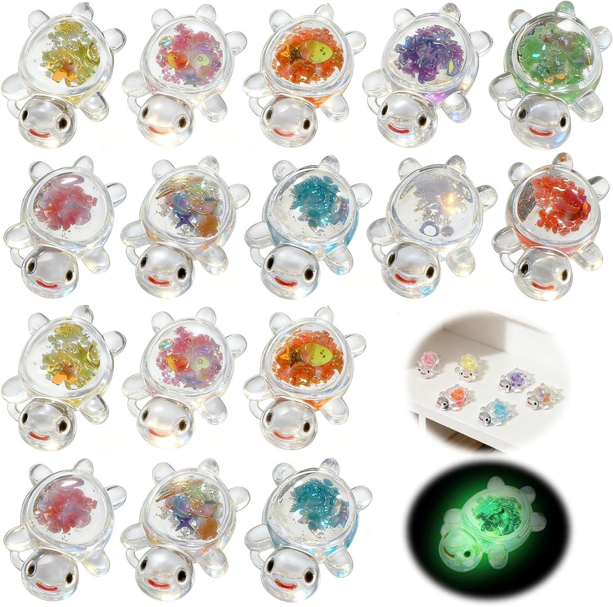 Set van 20 lichtgevende miniatuur schildpadden van hars voor tuin decoratie