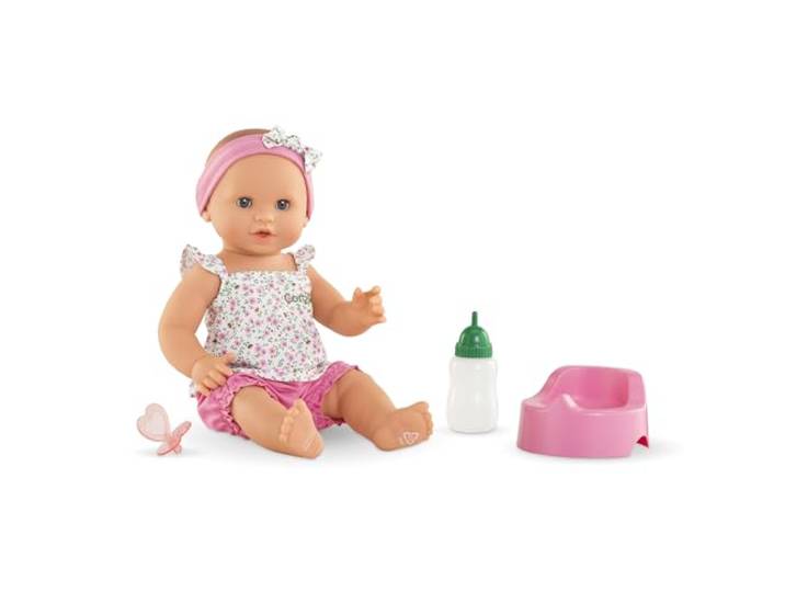 Corolle Mon Grand Poupon Emma, Weichkörperpuppe mit Schlafaugen, Trink- und Nässfunktion, kann sitzen und Daumen lutschen, Vanilleduft, 36cm, ab 2 Jahren