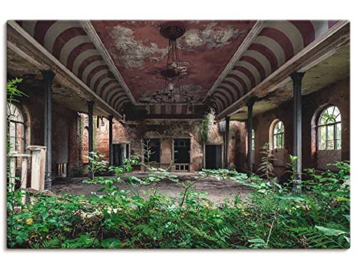 ARTLAND Wanddeko Leinwand Bilder Wandbild Lost Places Ruinen Pflanzen Tanzsaal verlassene Orte Alt Vintage T9SW
