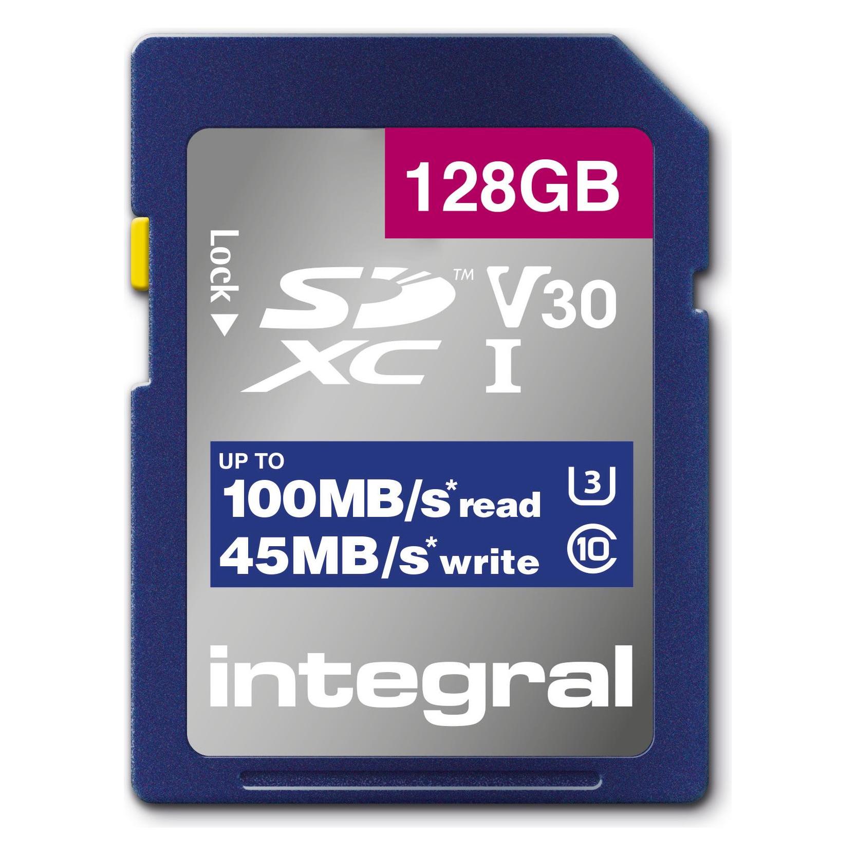 Integral INSDX128G-100V30 128GB SD CARD SDXC UHS-1 U3 CL10 V30 UP TO 100MBS READ 45MBS WRITE (128 GB, SD, SDXC, U3, UHS-I) (INSDX128G-100V30)