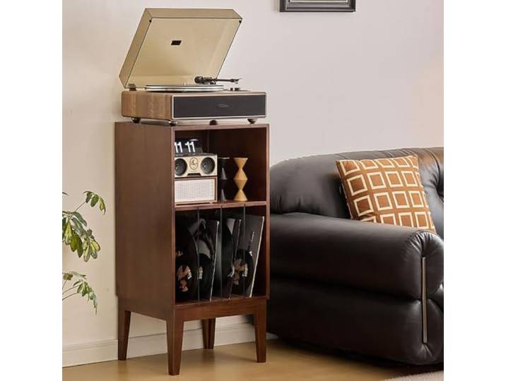 HLDJYLZS Massivholz Plattenschrank, Audio Rack mit Ablagen für Wohnzimmer Massivholz Design, Vinyl-Aufbewahrung, Audio Rack, Offene Regale, Beistellschrank für Wohnzimmer, Musikraum & Studio