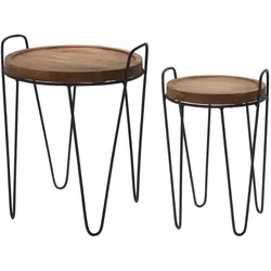WellHome - 2er-Set Couchtische in Naturfarbe Ø28Ø38cm