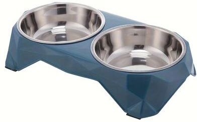 Inspired Finds Stainless Steel Double Pet Bowl With Non Slip Diamond Pattern Base blue