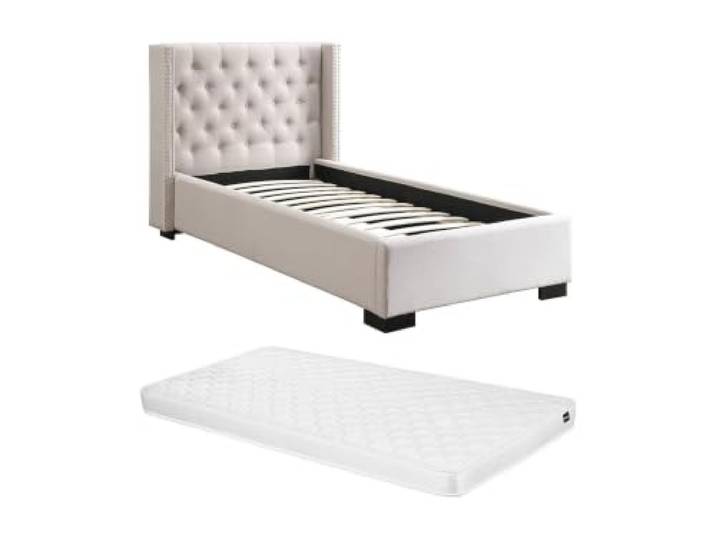 Vente-unique - Bettrahmen 1 Person Massimo - Stoff Beige Holzgestell Umweltfreundliches Produkt