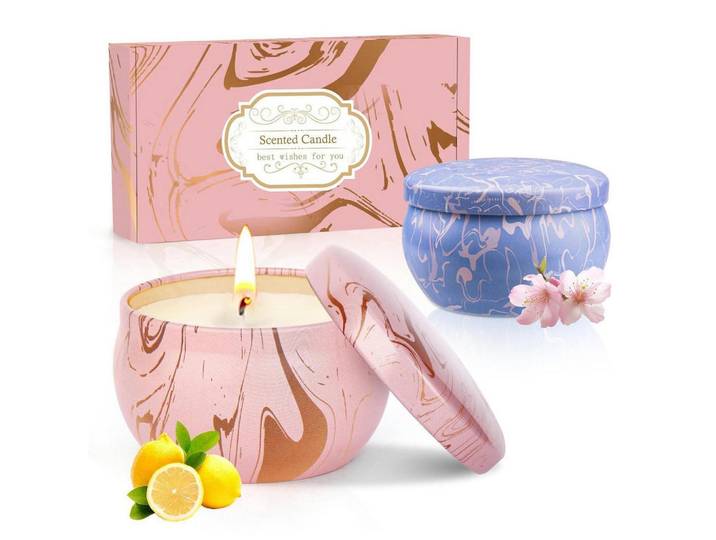 Duftkerzen Geschenkset 2-teilig Sojawachs Aromatherapie, Mehrfarbig, Paraffin, 5 cm, Dekoration, Kerzen & Kerzenhalter, Duftkerzen