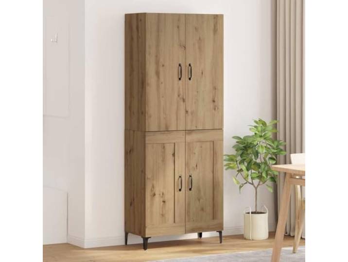 RJPLMFV Anrichte Eiche 69,5 x 34 x 180 cm, Holz aus Technik Scharniertüren, Griffe aus Metallbogen, geräumige Aufbewahrung, einfache Reinigung