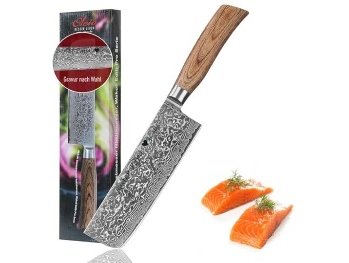 Wakoli EDIB Pro Damast Nakiri Messer mit Gravur – Personalisiertes Gemüsemesser, 18 cm Klinge aus 67 Lagen Damaststahl (VG10-Kern), ergonomischer Pakkaholzgriff – Profi Küchenmesser in Geschenkbox