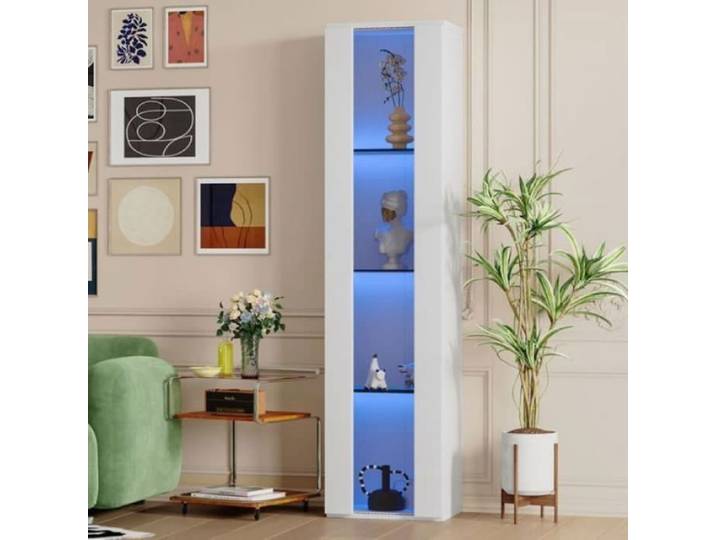 Vitrine Moderne Blanche 40x29x170cm Cloison en Verre LED RGB Télécommande APP