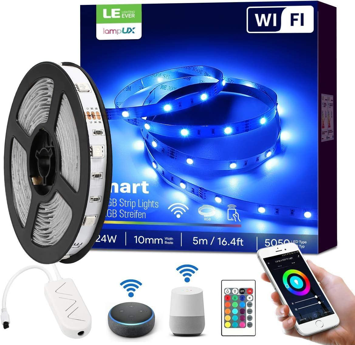 Lepro Slimme LED-strip, 5 meter, IP20, Bluetooth & WiFi, compatibel met Alexa en Google Home, inclusief afstandsbediening